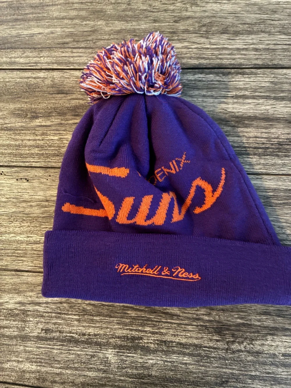 Mitchell & Ness Purple and Orange Phoenix Suns Pom Beanie